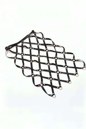 Harness Skirt Black Faux Leather Cage Design Midi for Women