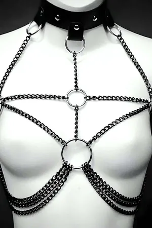 Rebellious Faux Leather Chest Harness with Metal Chain
