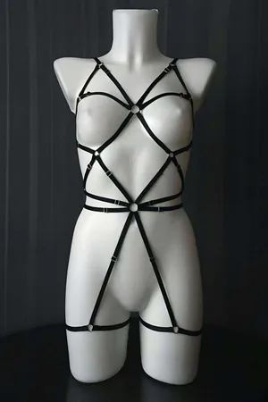 Harness Bodysuit Lingerie Sheer Polka Dot Adjustable Straps