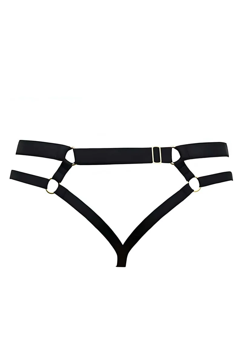 Black Strappy Thong Harness Front View