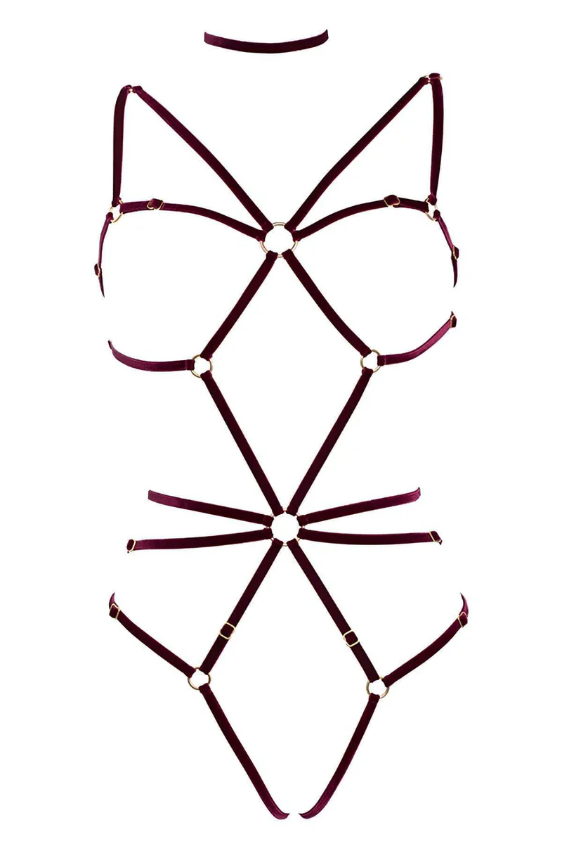 Sexy Body Harness Lingerie - Velvet Strappy Caged Adjustable