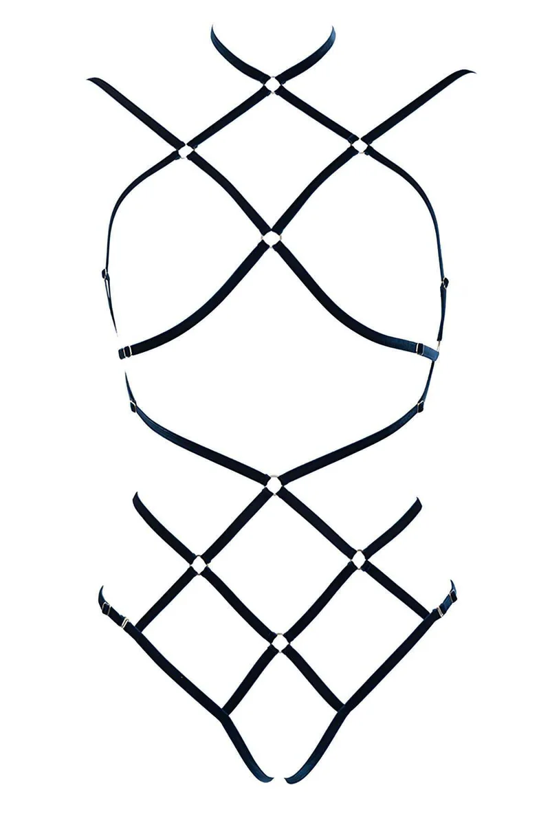 Black strappy festival harness, full