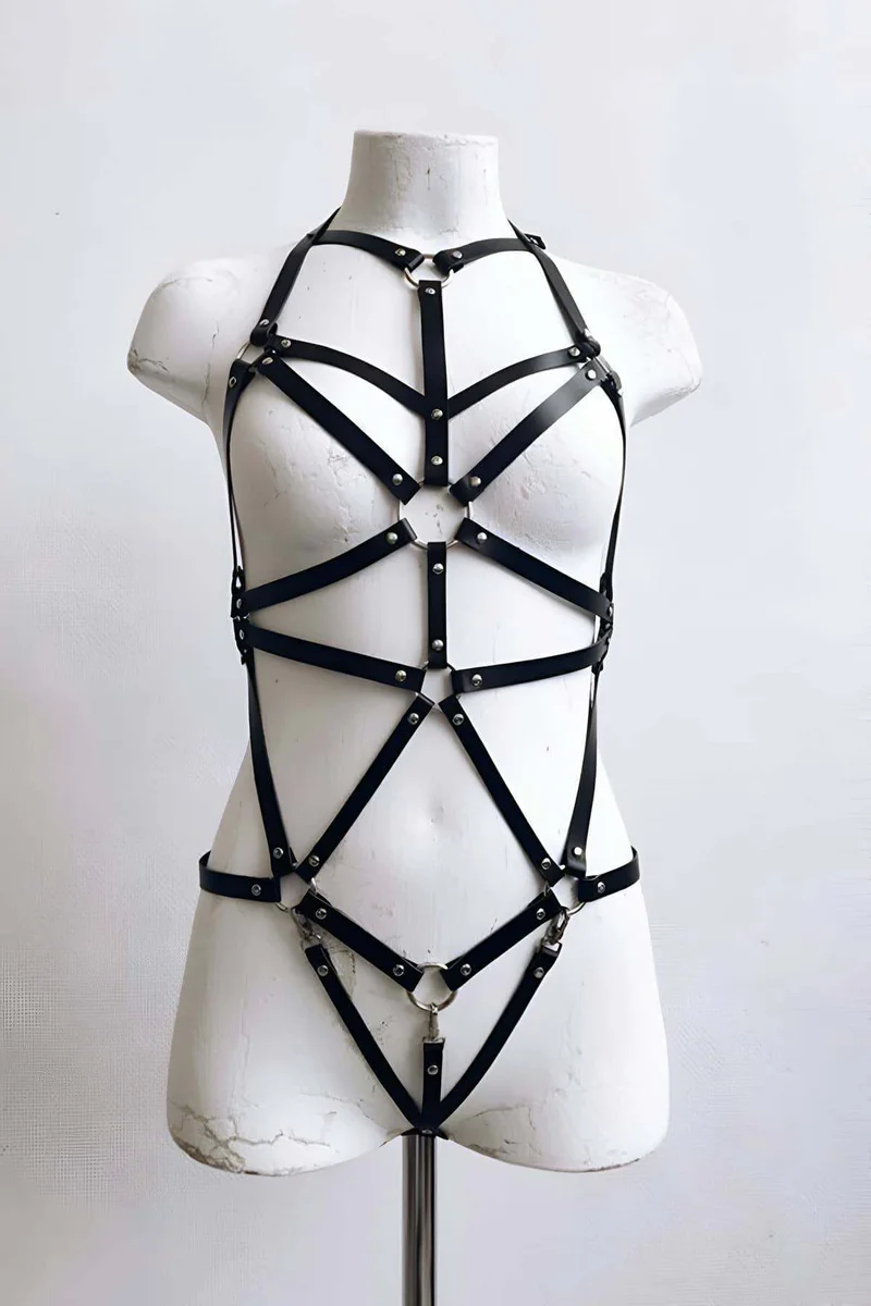 Sexy Faux Leather Body Harness Top for Women - Adjustable Straps
