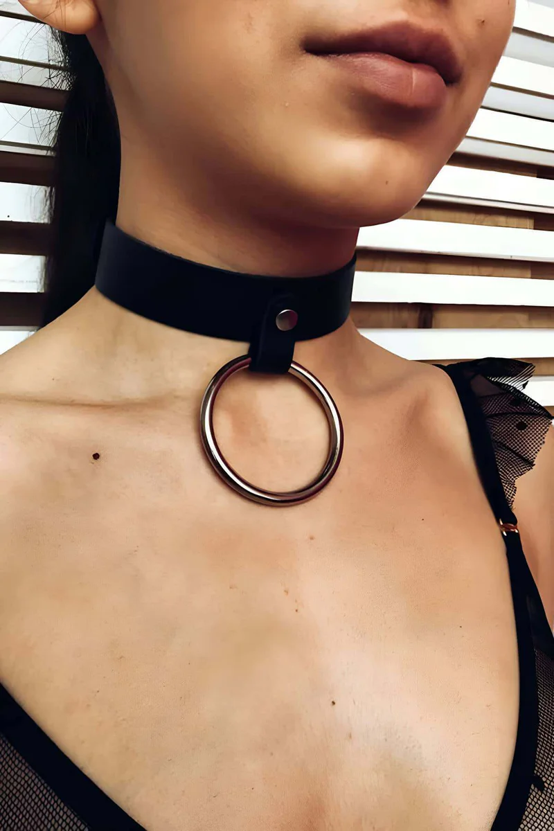 Black Faux Leather Choker Front