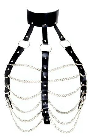 Chain Chest Harness for Women - Adjustable Faux Leather Design