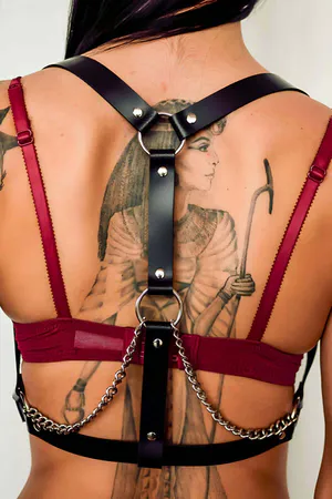 Faux Leather Body Harness with Chains – Adjustable Straps