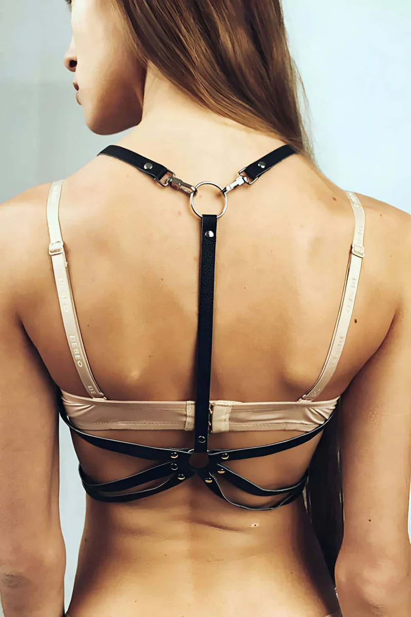 Faux Leather Chest Harness - Adjustable Star Body Cage