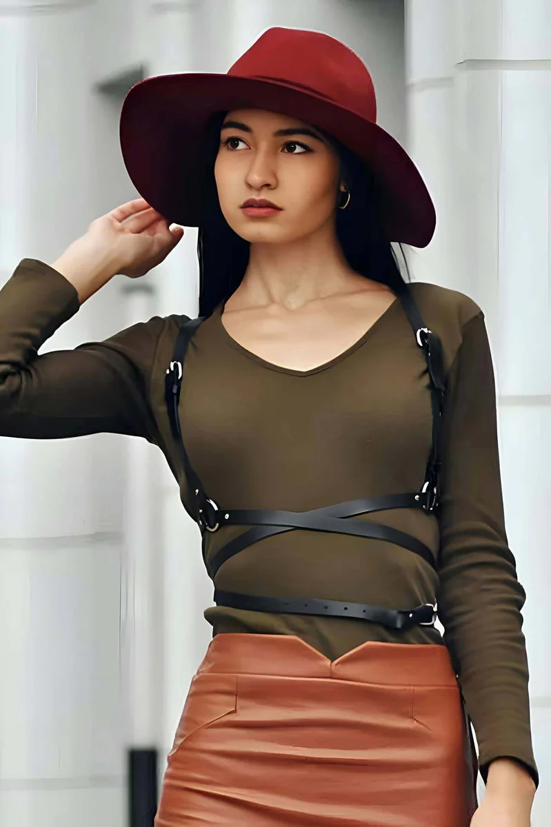 Faux Leather Chest Harness for Women - Stylish Adjustable Design
