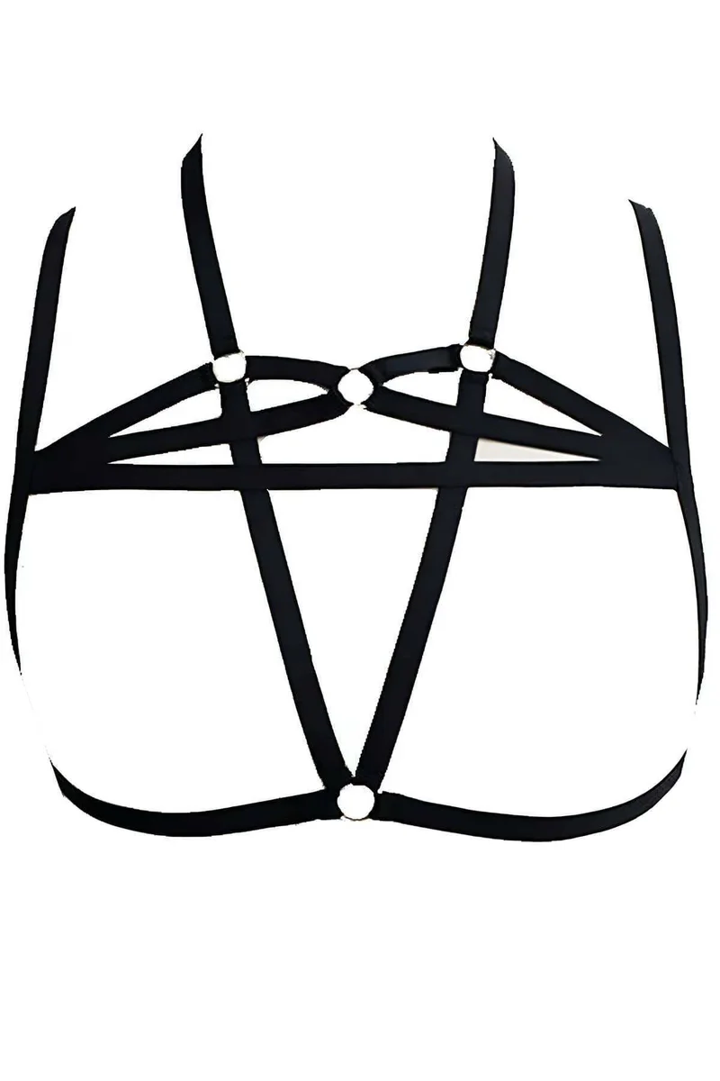 Pentagram Chest Harness Top for Women - Stylish Black Strappy Design