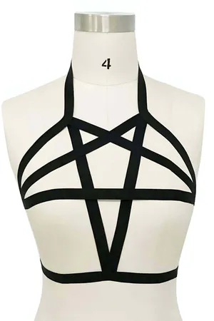 Black Chest Harness Top - Strappy Geometric Body Lingerie