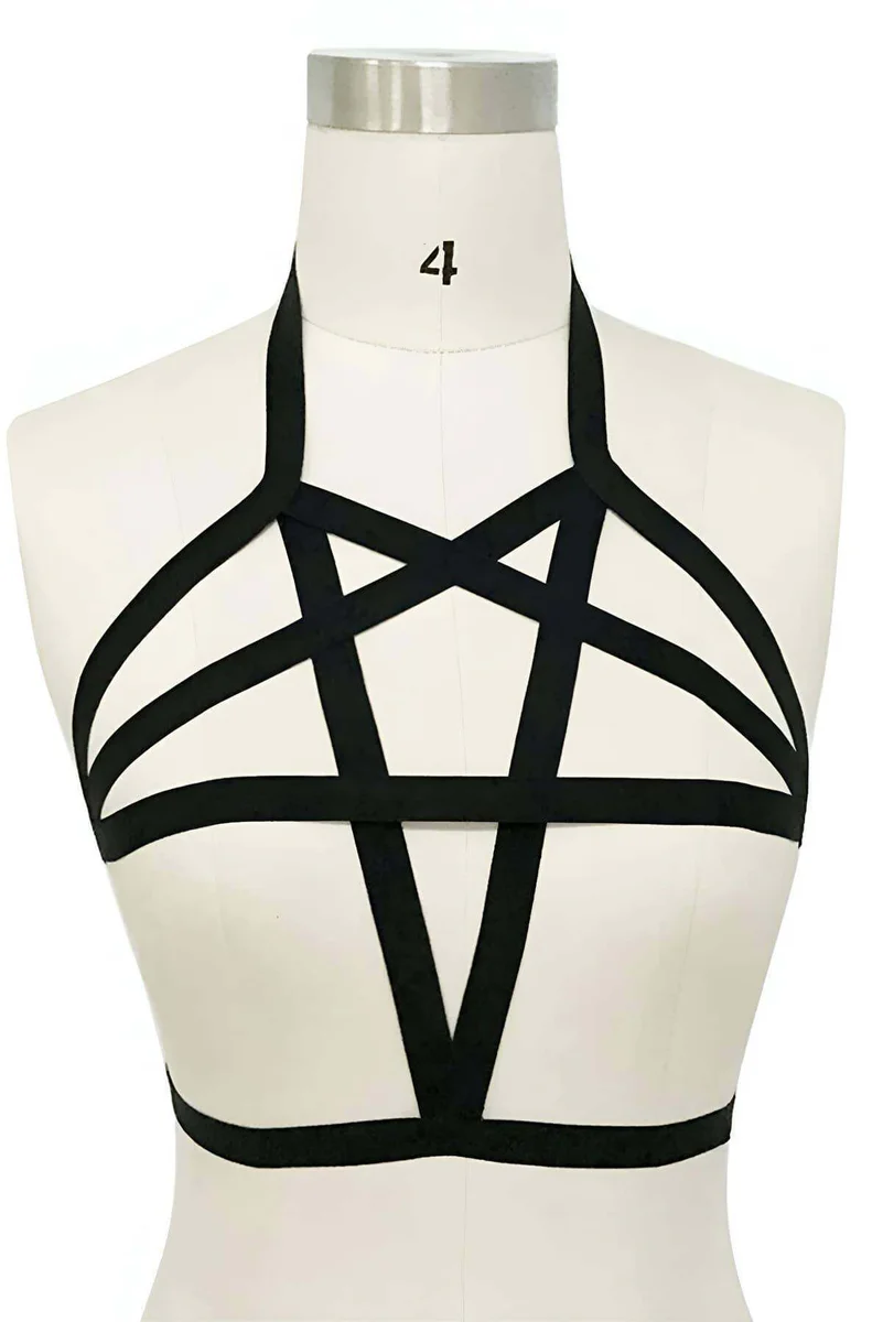 Black Chest Harness Top - Strappy Geometric Body Lingerie