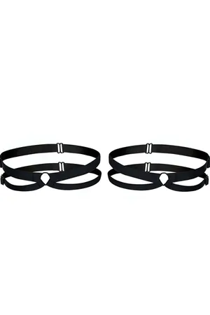 Black Elastic Thigh Harness Garters with Silver O-Ring and Adjustable Straps Pair