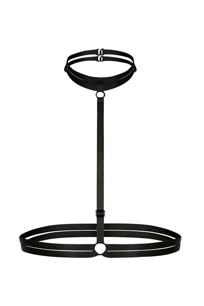 Black Body Harness with Choker & Waist Straps for Women