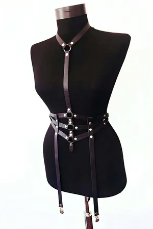 Faux Leather Body Harness - Adjustable Garter Strap Waist Belt