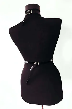 Faux Leather Body Harness with Garter Straps - Adjustable