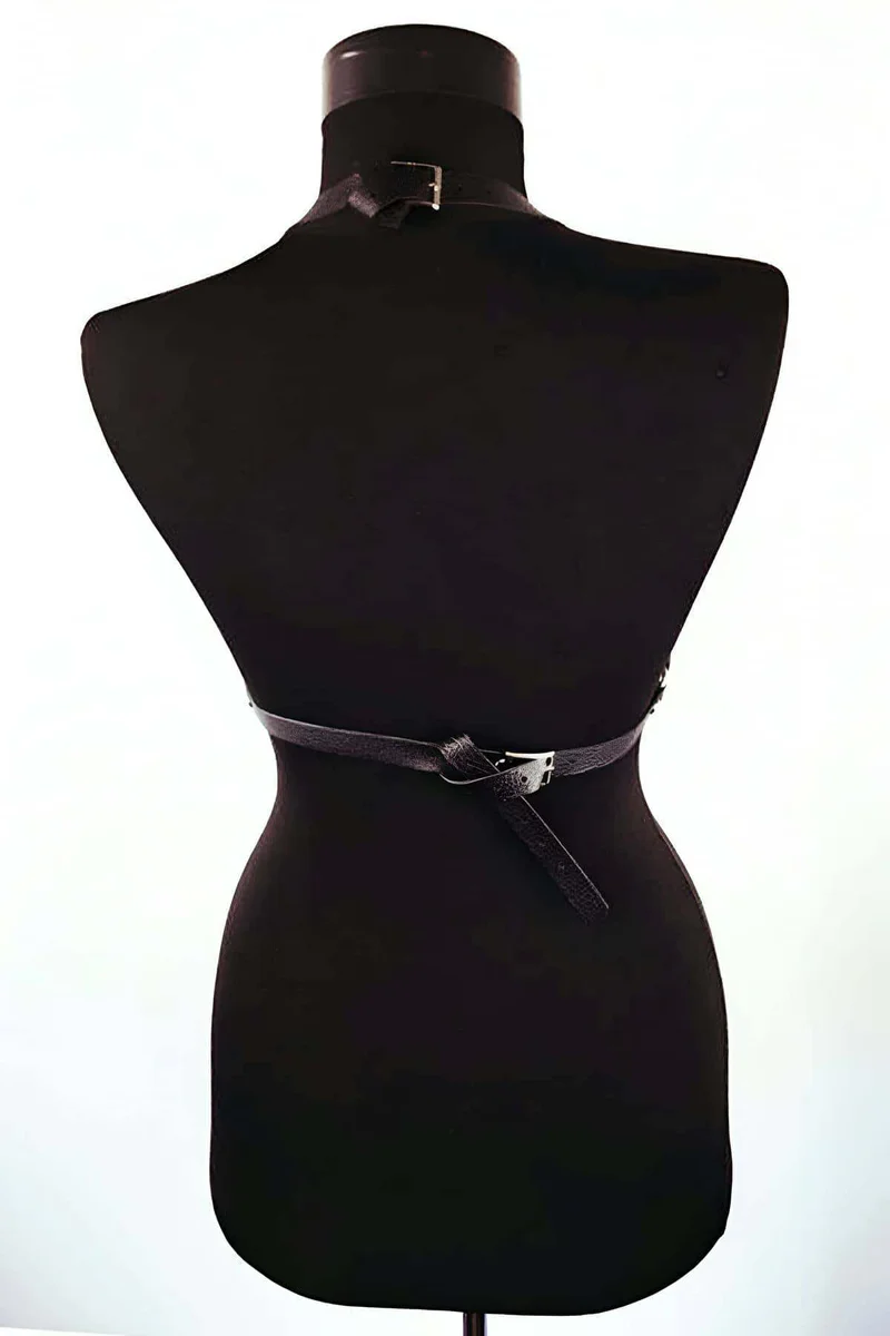Faux Leather Chest Harness Bra Style for Women - Adjustable