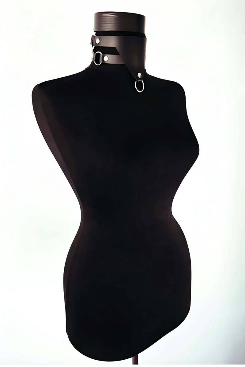 Wide black faux leather choker