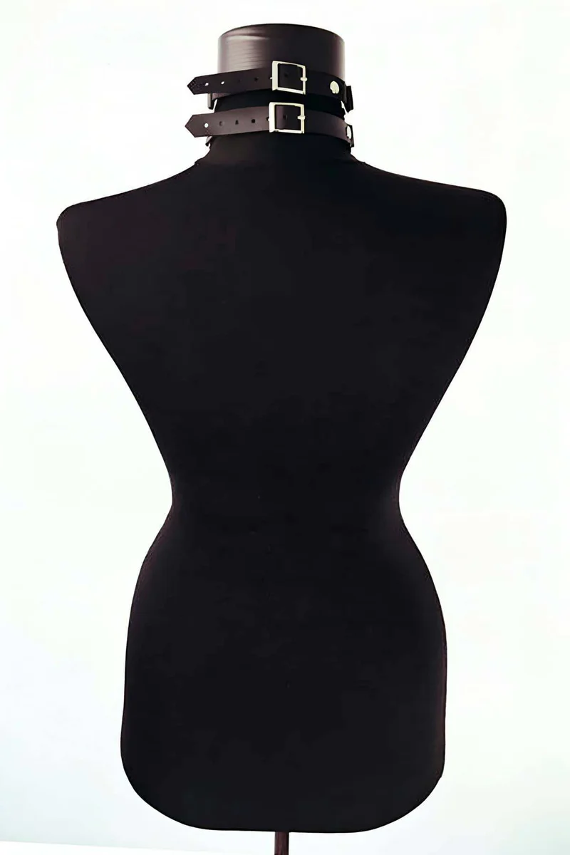 Wide Faux Leather Collar black with two
