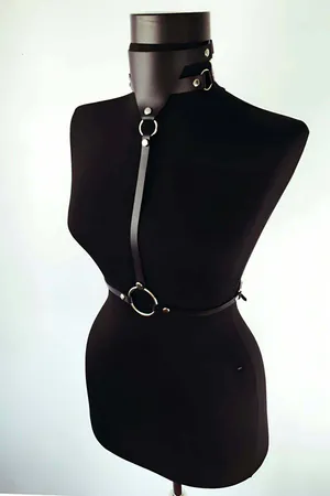 Faux Leather Chest Harness Collar Body Strap for Women