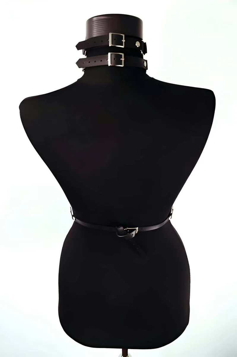 Chained Body Harness with Collar – Adjustable Faux Leather Straps