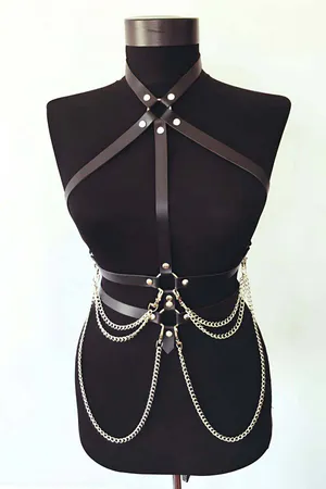 Women's Chain Chest Harness – Adjustable Faux Leather Body Harness