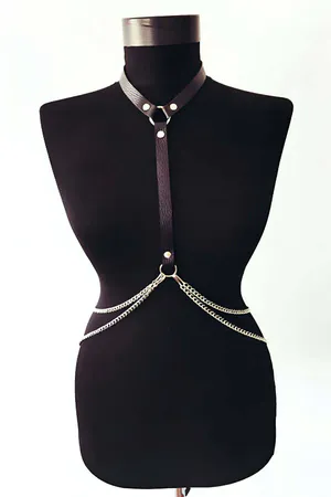 Chest Harness with Chains - Faux Leather Body Accessory
