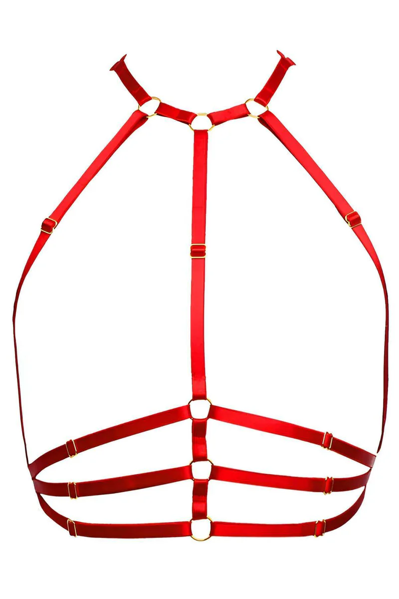 Red Chest Harness Lingerie - Adjustable Multi-Strap Design