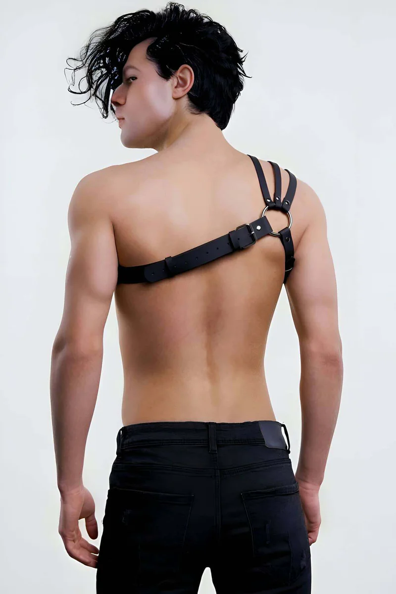 Men's Harness: Asymmetrical Faux Leather Chest Strap Accessory