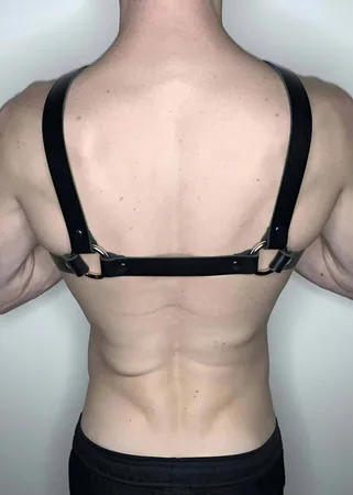 Men's Harness Black Faux Leather Chest Strap with O-Rings