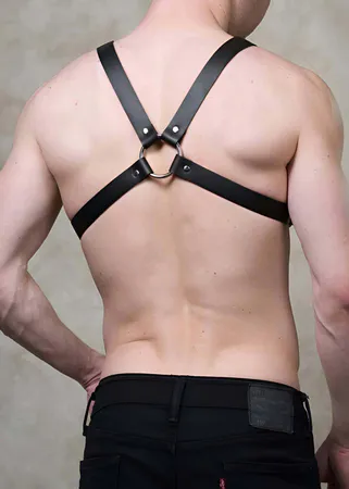 Men's Faux Leather Chest Harness | Adjustable Straps & O-Ring