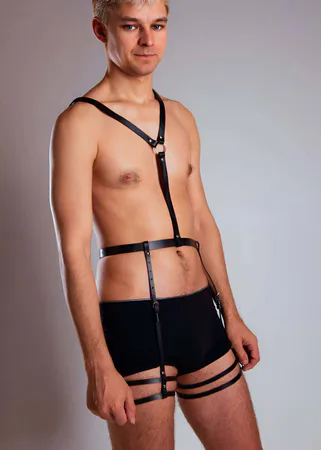 Mens Leather Body Harness with Thigh Straps – Full Body Design
