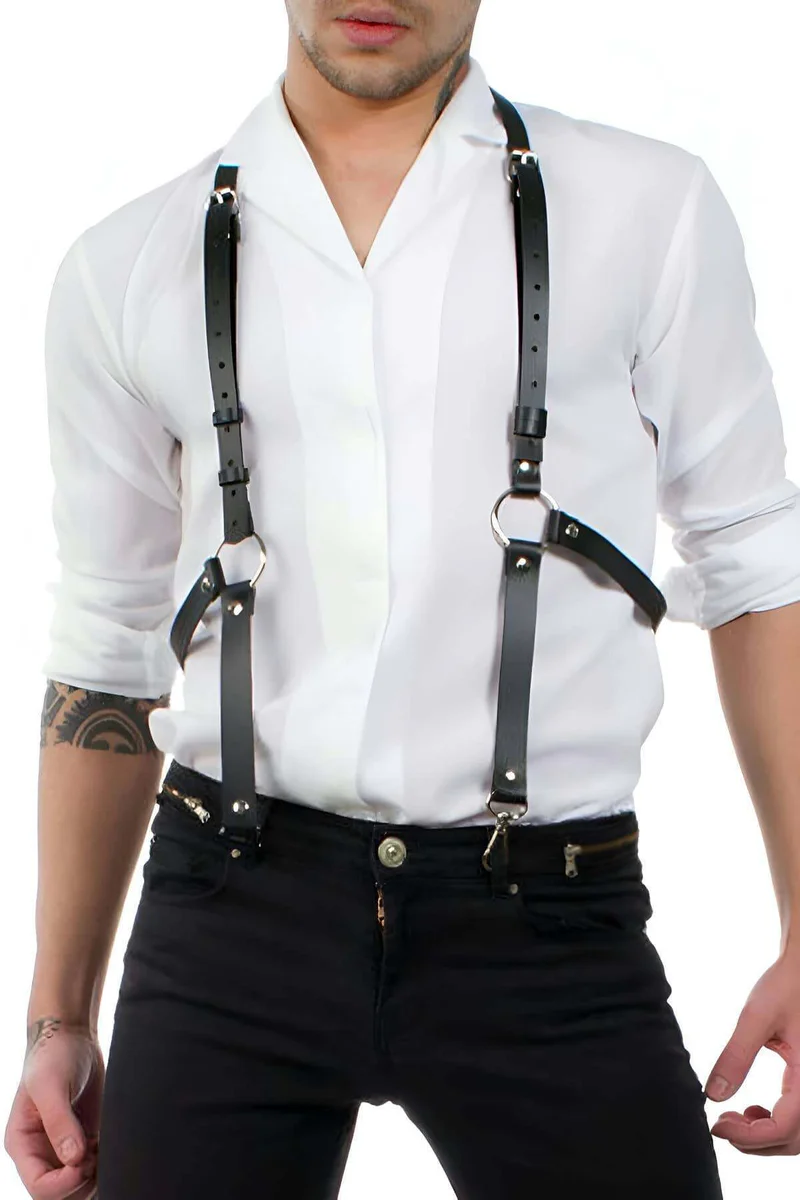 Mens Fashion Harness Black Faux Leather