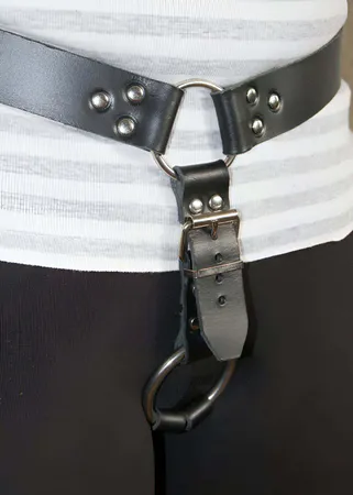 Men's Leather Harness Belt with O-Ring & D-Ring Accent