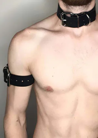 Men's Faux Leather Collar and Arm Harness Accessory Set