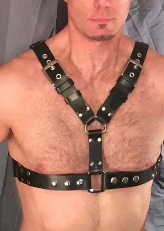 Men's Leather Harness Chest Strap with Rivets, Adjustable