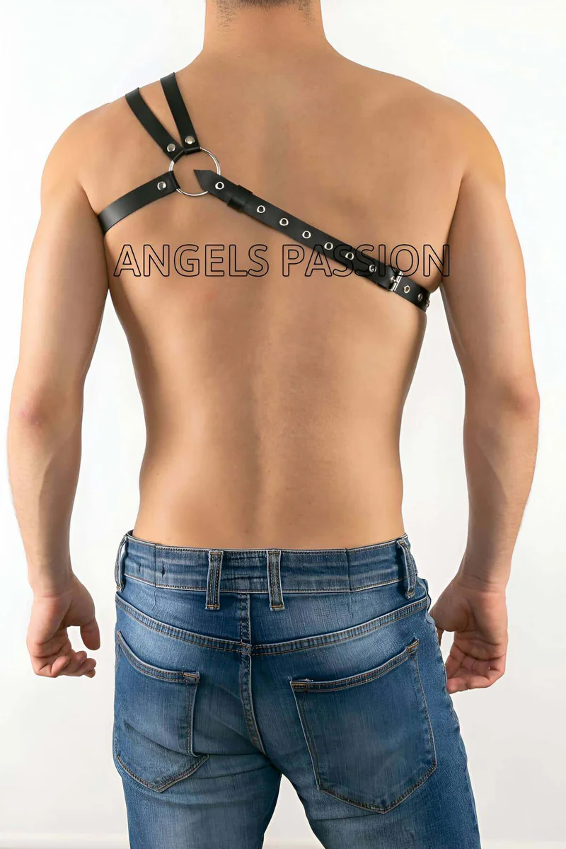 Mens Chest Harness - Stylish Black Faux Leather Body