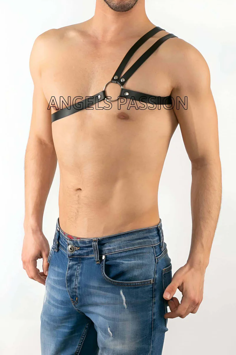 Mens Chest Harness - Stylish Black Faux Leather Body