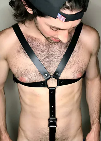 Mens Harness Faux Leather Chest Strap with O-Ring Detail