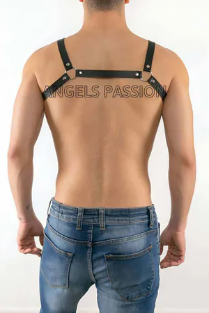 Black Faux Leather Chest Harness with Parallel Straps and O-Rings