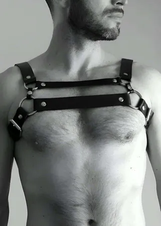 Black Faux Leather Chest Harness with Parallel Straps and O-Rings