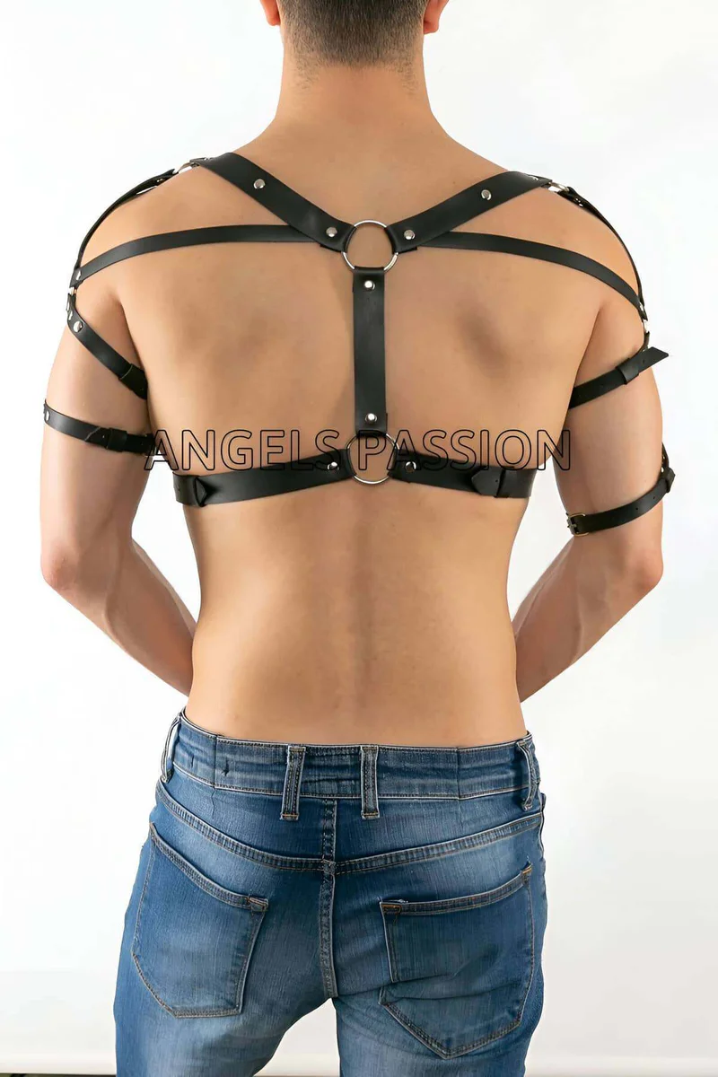 Mens Leather Harness – Adjustable Chest & Shoulder Body Straps