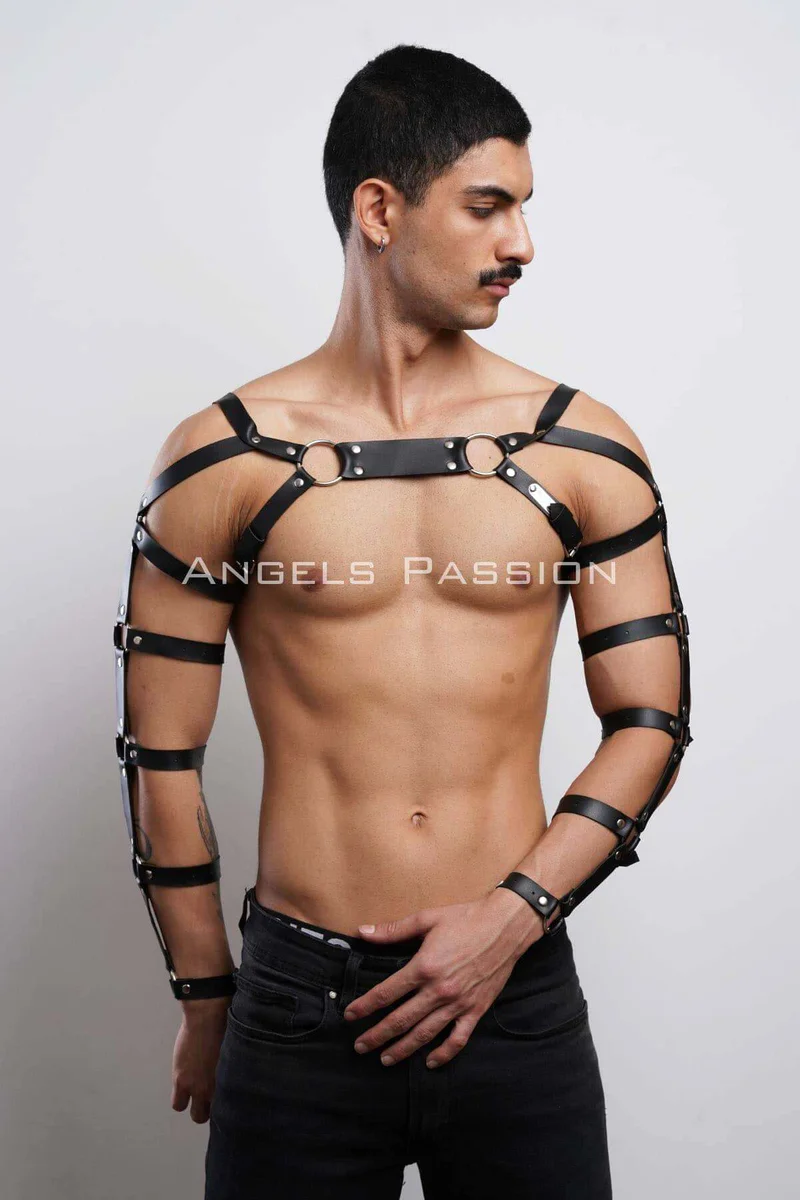 Men's Leather Chest and Arm Harness - Adjustable Body Wear