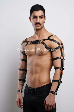 Men's Leather Chest and Arm Harness - Adjustable Body Wear