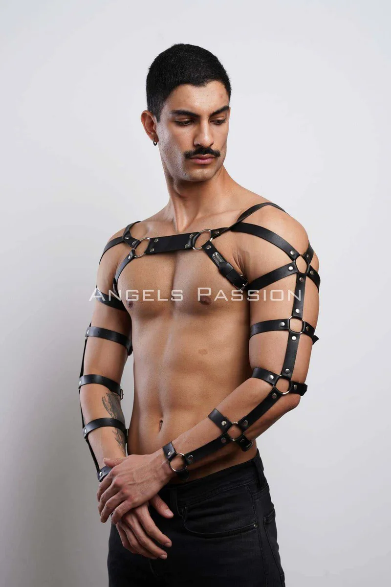 Men's Leather Chest and Arm Harness - Adjustable Body Wear