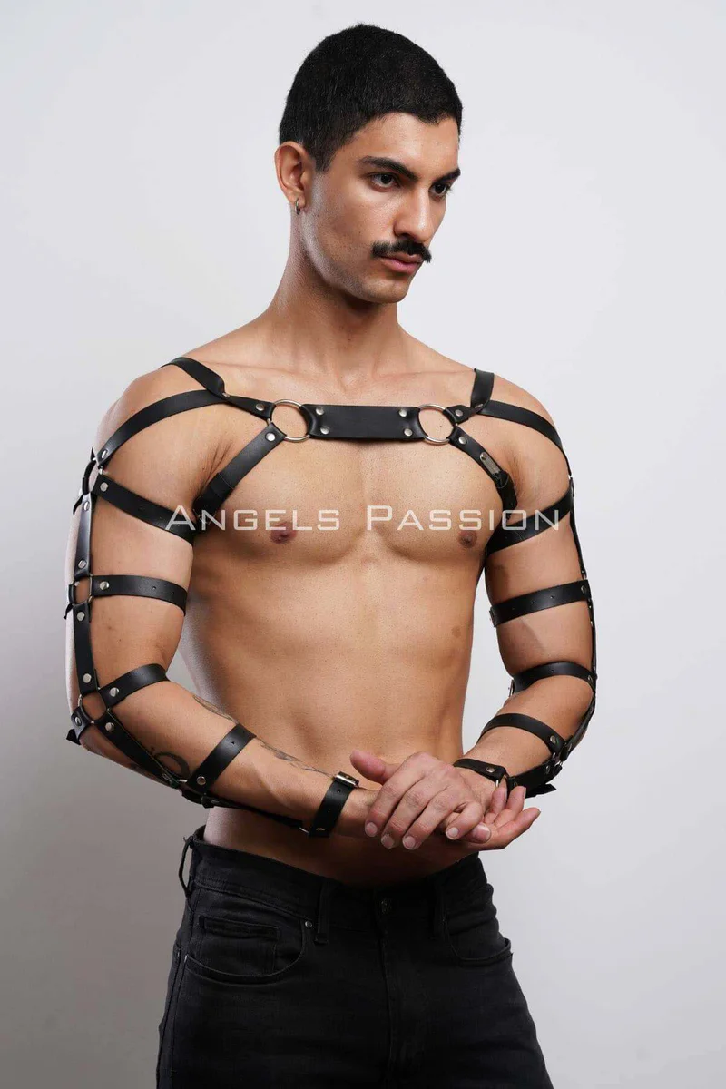 Men's Leather Chest and Arm Harness - Adjustable Body Wear