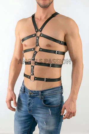 Mens Harness Adjustable Faux Leather Chest Body Strap