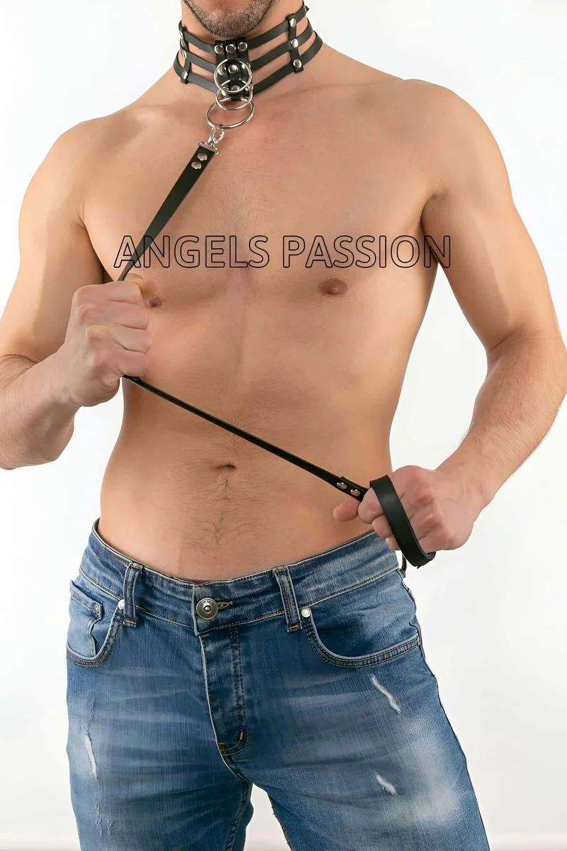Men's Leather Collar Harness Set - Bold Statement Style