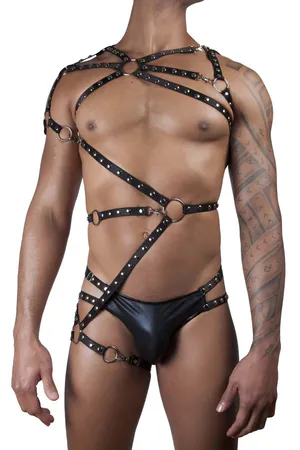 Mens Harness Full Body Faux Leather Chest & Thigh Straps