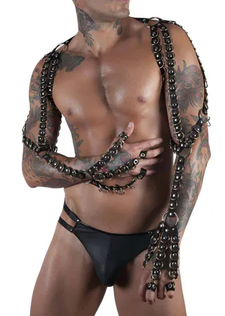 Mens Harness Studded Arm & Chest Straps for Bold Look