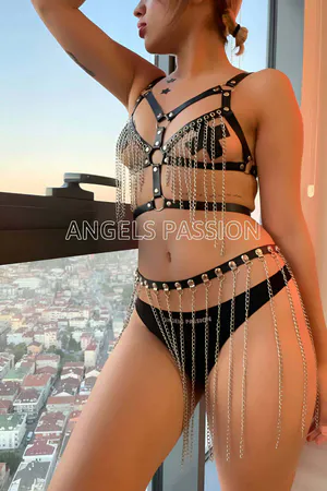 Sexy Harness Set Faux Leather Chain Body Harness & Skirt